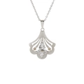 Zilveren ginkgo blad hanger ketting van titanium staal met sprankelende zirkoon - Zilver