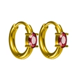 Golden huggie earrings featuring a brilliant red round cubic zirconia in a 4-prong setting - Gold Red