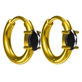 Gold hoop earrings with oval black zircon stone in a minimalist bezel setting - Gold Black