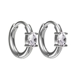 Minimalist silver stainless steel hoop earrings with oval-cut cubic zirconia stones - Steel White