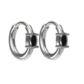 Silver square hoop earrings with black zircon stone in polished stainless steel - Steel Black
