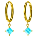 Boucles d'oreilles créoles plaquées or 18K avec pendentif zircon bleu carré - Or Bleu Clair
