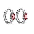 Silver stainless steel hoop earrings with round red zircon inlay for women - Steel Red