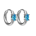 Silver stainless steel hoop earrings featuring blue oval cubic zirconia stones - Blue & Silver