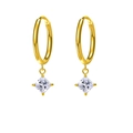 Créoles en plaqué or 18 carats avec pendentifs carrés en oxyde de zirconium - Or Blanc