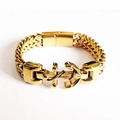 Detail of gold anchor bracelet with woven chain and polished square clasp closure - Gold Anchor Style (C0011G)