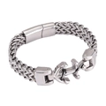 Polished stainless steel double wheat chain bracelet with a classic nautical anchor charm - Steel Color Anchor Style (C0011)