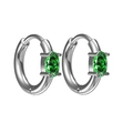 Silver stainless steel hoop earrings with oval green zircon stone for women - Steel Green