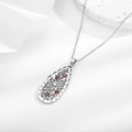 Pendentif goutte évidé en argent avec zircons rouge foncé et chaîne à maillons fins - Larme Ajourée Zircon Carré Rouge (N0309) / Couleur Acier