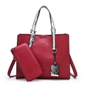 Borsa tote rosso scuro con motivo a serpente e portafoglio lungo coordinato set - Rosso