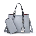 Set borsa tote e portafoglio grigio goffrato coccodrillo con manici a motivo serpente - Grigio