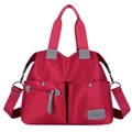 Borsa a mano rossa capiente in nylon da donna con tasche multiple e tracolla regolabile - Rosso