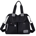 Borsa a mano in nylon nero di grande capacità con tasche multiple e tracolla regolabile - Nero