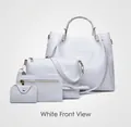 White 4-piece handbag set featuring crocodile pattern embossing and gold hardware detail - White