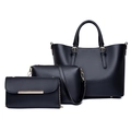 Ensemble 3 pièces de sac cabas, sac bandoulière et portefeuille noir avec détails dorés - Noir