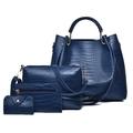 Ensemble de sacs à main bleu foncé 4 pièces avec motif crocodile et accents dorés - Bleu