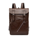 Vintage dark brown PU leather backpack with double buckle flap and metal zippers - Coffee