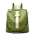 Grass green woven PU leather backpack featuring vertical zip accents and silver hardware - Green