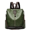Zaino vintage da donna in pelle PU verde scuro con spalline marroni e tasche laterali - Verde