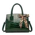Borsa a mano verde scuro motivo coccodrillo con elegante fiocco in seta stampa leopardata - Verde
