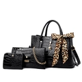 Set 3 pezzi borse nere motivo coccodrillo con foulard leopardato e finiture dorate - Nero