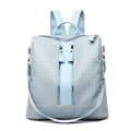 Chic light blue woven texture PU leather backpack for women with metal zipper details - Blue