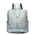 Blauer gewebter Mode-Rucksack für Damen mit Diebstahlschutz und Ledergriff - Blau