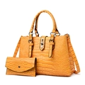 Conjunto de bolso y cartera y bolso de mano amarillo brillante con relieve de cocodrilo mujer - Set de 2 piezas / Amarillo