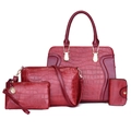 Red 4-piece set of crocodile pattern tote bag, crossbody bag, clutch and card holder - Red