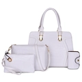 White 4-piece set of crocodile embossed bags including tote, shoulder, and clutch - White