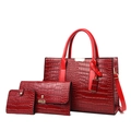 3-teiliges rotes Handtaschen-Set mit luxuriöser Kroko-Prägung und goldenen Details - Rot