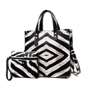 Zebra print tote bag set with matching pouch in black and white pebbled leather - Large Zebra Print