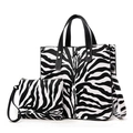Zebra print tote bag set with matching small zipper pouch and adjustable shoulder strap - Small Zebra Print