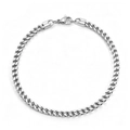 Polished silver stainless steel Cuban curb chain bracelet with lobster clasp closure - Fine Style / Steel