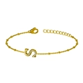 Elegante bracciale in acciaio al titanio dorato con ciondolo lettera S e pietre di zirconi - Lettera S Oro