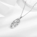 Vintage silver hollow oval pendant necklace with zircons and filigree texture - Oval Hollow Three White Zircons (N0339)