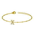 Bracciale dorato con lettera X, zirconi incastonati e catena a sfere regolabile - Lettera X Oro