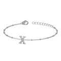 Silver titanium bracelet with sparkling zircon letter X pendant and adjustable chain link - Silver Letter X
