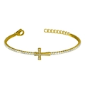 Luxurious gold-tone stainless steel bracelet with a micro-paved zircon cross charm - Horizontal Full Diamond Cross Style (B0051)