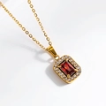 Gold-tone jewelry set with rectangular red gemstone and white cubic zirconia pendant - Rectangular Red Zircon Necklace (N0005)