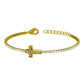 Elegant gold-plated cross bracelet with white zircon stones and adjustable lobster clasp - Snake Chain Diamond Inlaid Cross Style (B0052)