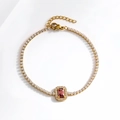 Gold-plated bracelet with rectangular red stone and white zircon pavé details - Rectangular Red Zircon Bracelet (B0009-8)