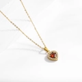 Golden heart necklace with a sparkling red zircon center and fine link chain - Heart Pendant Necklace (N0008)