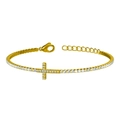 Gold plated cross tennis bracelet with sparkling cubic zirconia stones and lobster clasp - Tennis Chain Full Diamond Cross Style (B0053)