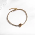 Elegant gold heart jewelry set featuring red stone and white zircon tennis bracelet - Heart Tennis Bracelet (B0009-3)