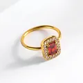 Elegant gold ring with rectangular ruby and zircon halo setting in a minimalist style - Size 7 (Default) / Rectangular Red Zircon Ring (R0015)