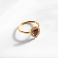 Golden heart-shaped ring with center red gemstone and sparkling white zircon pavé - Heart Zircon Ring (R0012)