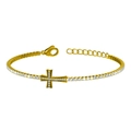 Bracelet tennis doré de luxe avec pendentif croix en zircone et fermoir ajustable - Chaîne Tennis Croix Diamant Complet Or Brillant (B0057)