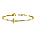 Bracelet croix luxe en acier doré avec cristaux de zircone cubique micro-sertis - Style Chaîne Réglable avec Croix Exquise Incrustée de Diamants (B0058)