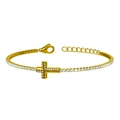 Bracelet en acier inoxydable doré avec croix ornée de pierres en zircone - Bracelet à Fermoir Mousqueton avec Croix Pavée de Petits Diamants (B0059)